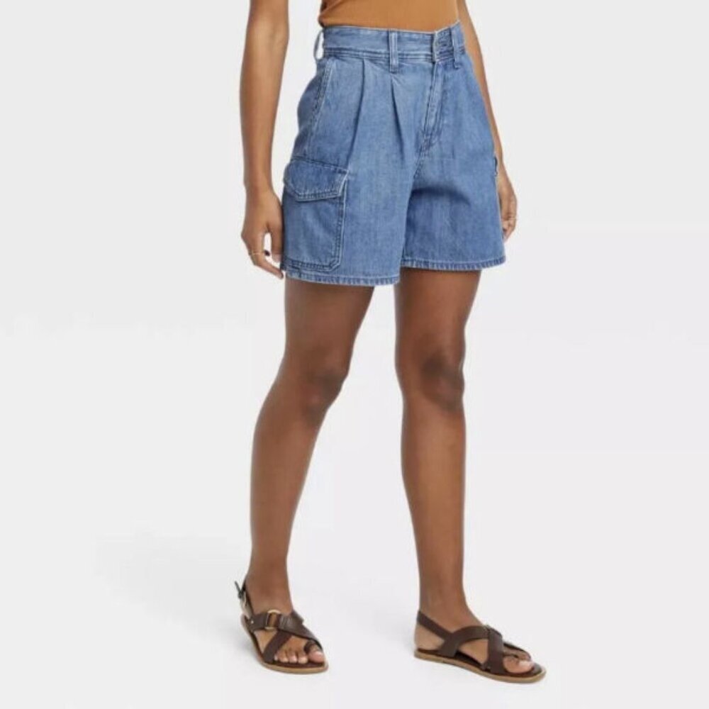 Universal Thread Pleated Cargo Jean Shorts Size 17 Drapey Baggy High Rise Denim